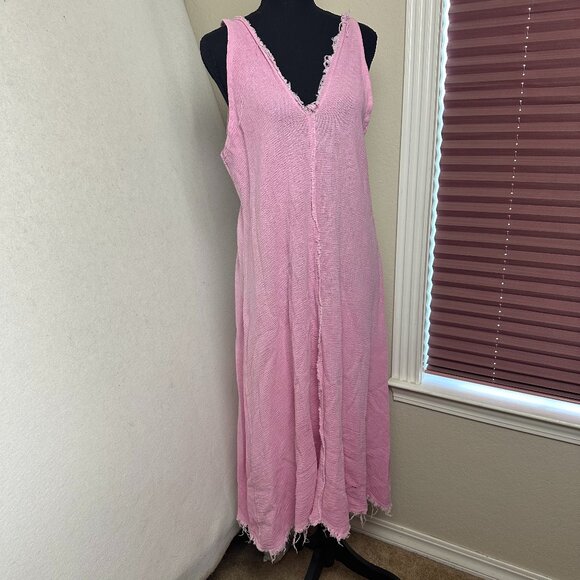 Brand Bazar dress pink‎ sz M/L Linen blend Sleeveless Loose Maxi Raw Edge Italy - Picture 1 of 8